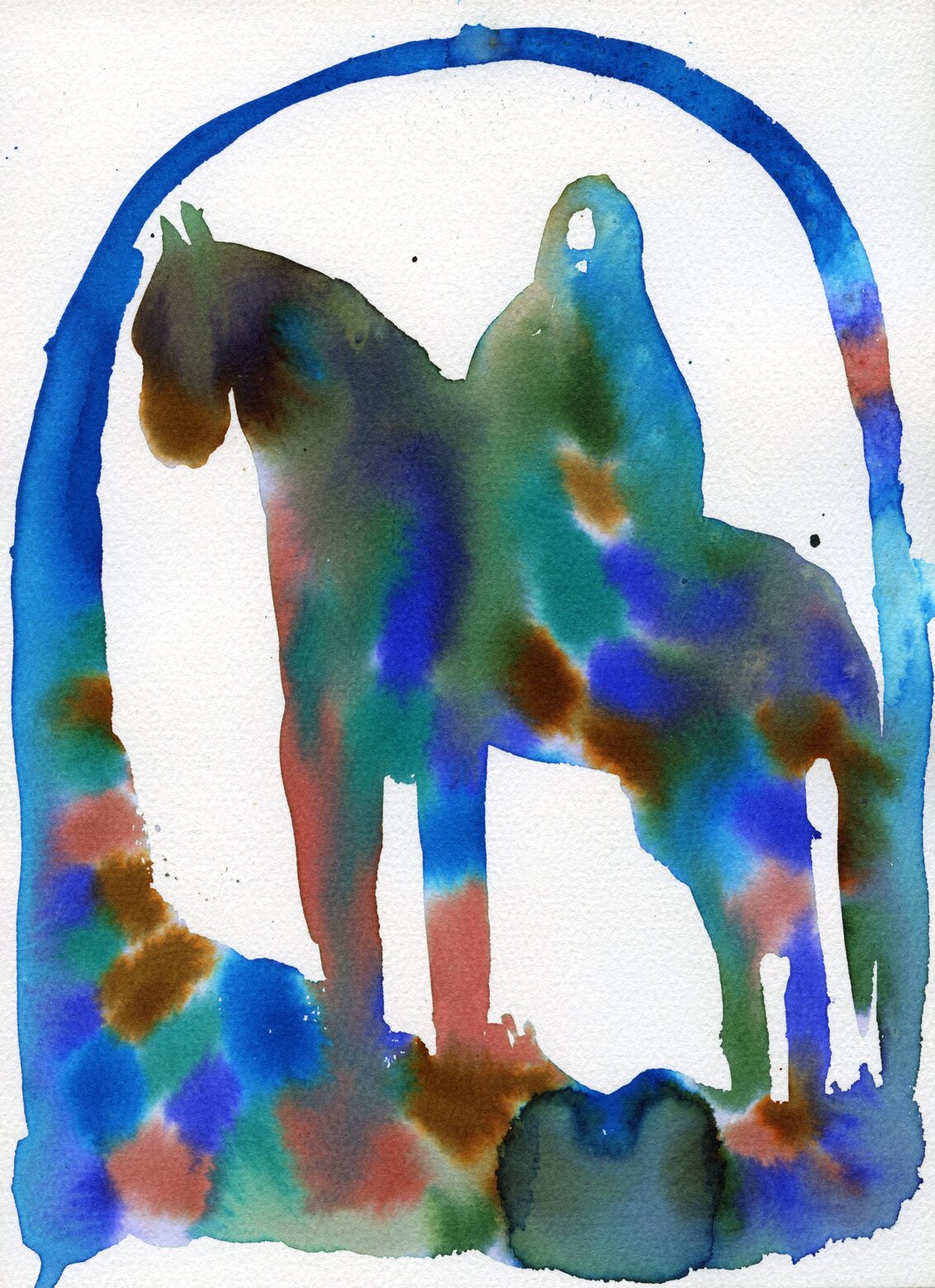 Цветная тушь, абстрактная фигура с лошадью. Современное искусство, графика, ручная работа, Россия 2023