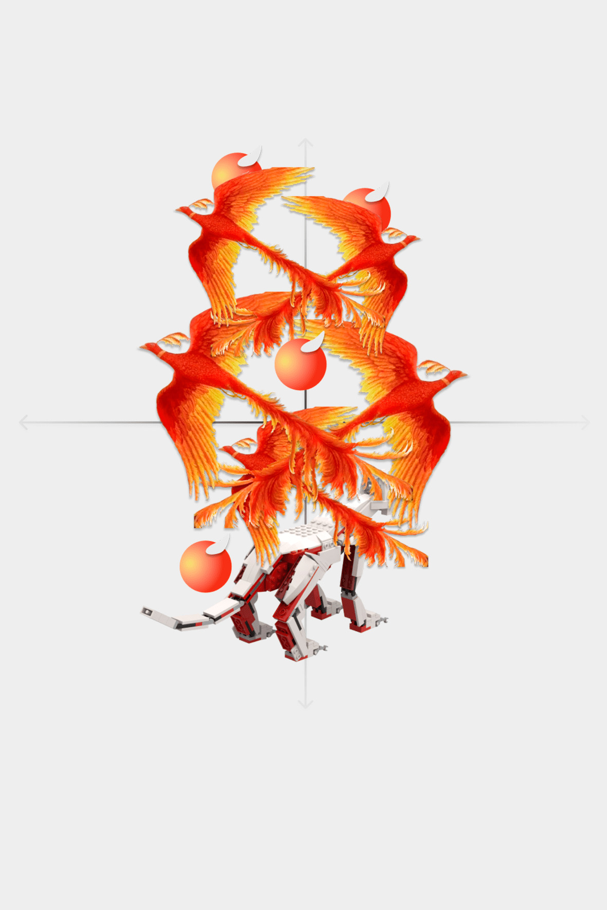 Firebird 006 – Современный принт с огненными птицами и механическим животным, Мария Фёдорова, 2020