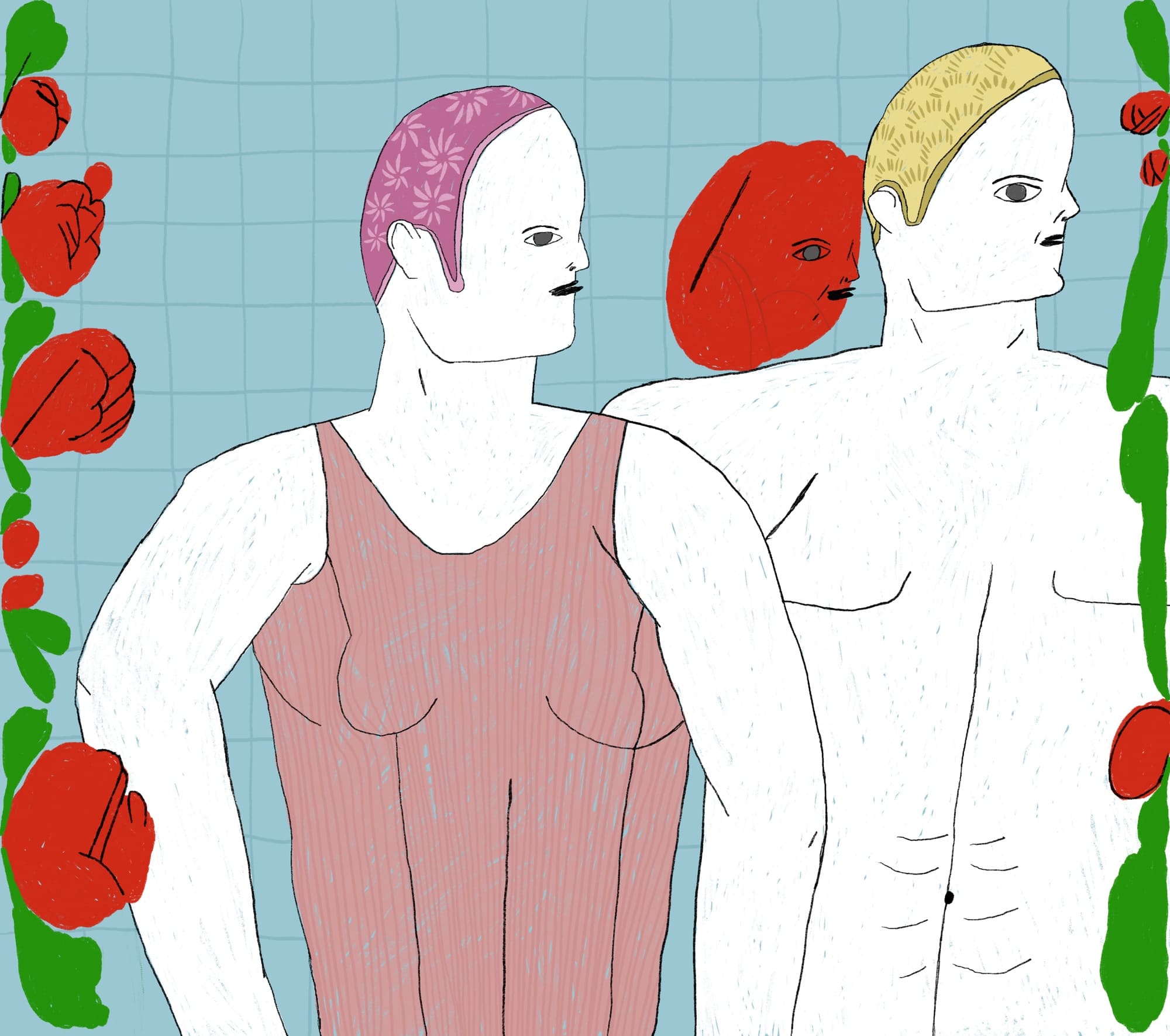 Шторка для душа с авторским рисунком SAMPLE.UNITS x LotaLota, графика с фигурами и цветами, 150×185 см