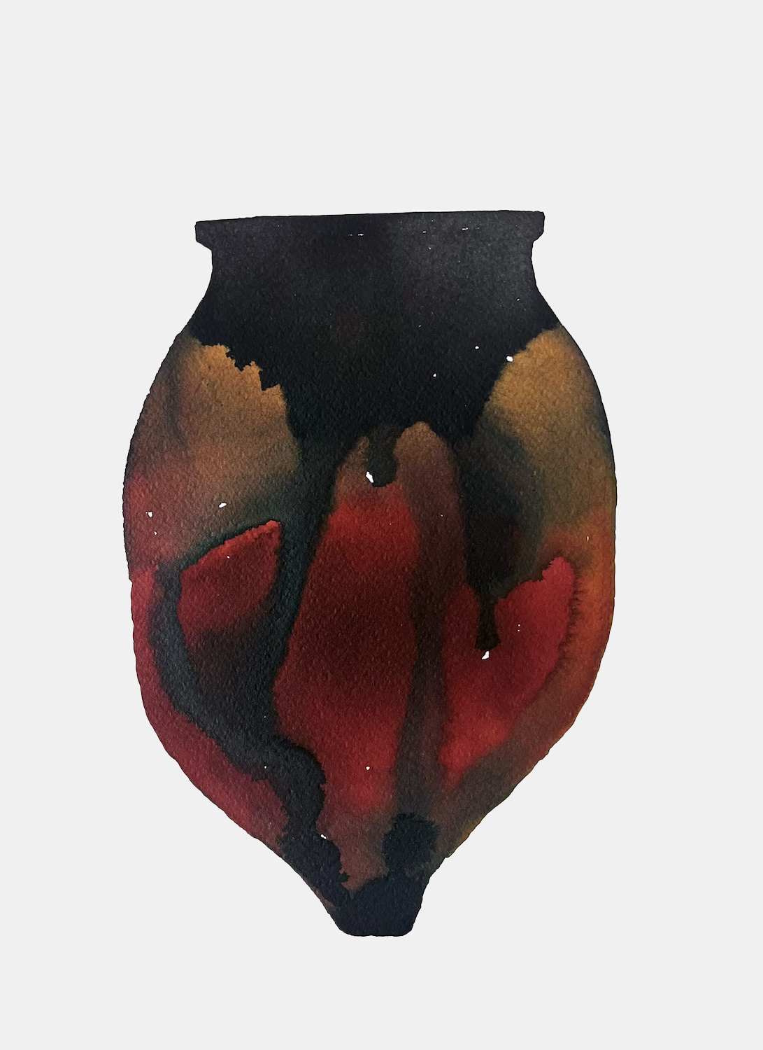 Красно-оранжевая декоративная ваза, графика тушью, серия «Керамика», 38×28 см, 2025