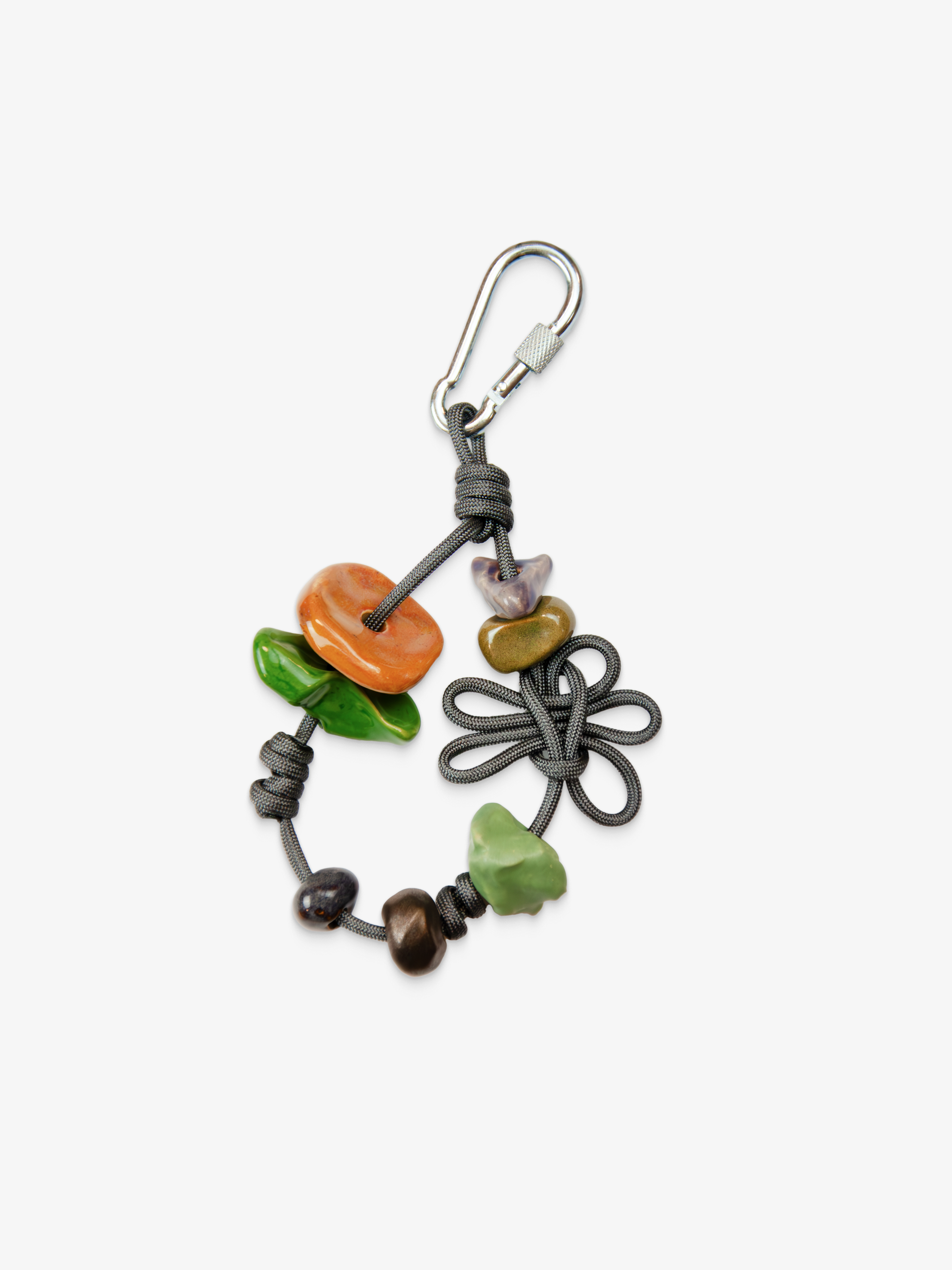 Брелок с крупной керамикой и сложным узлом на шнуре, яркие акценты, лимитированная серия, 2025