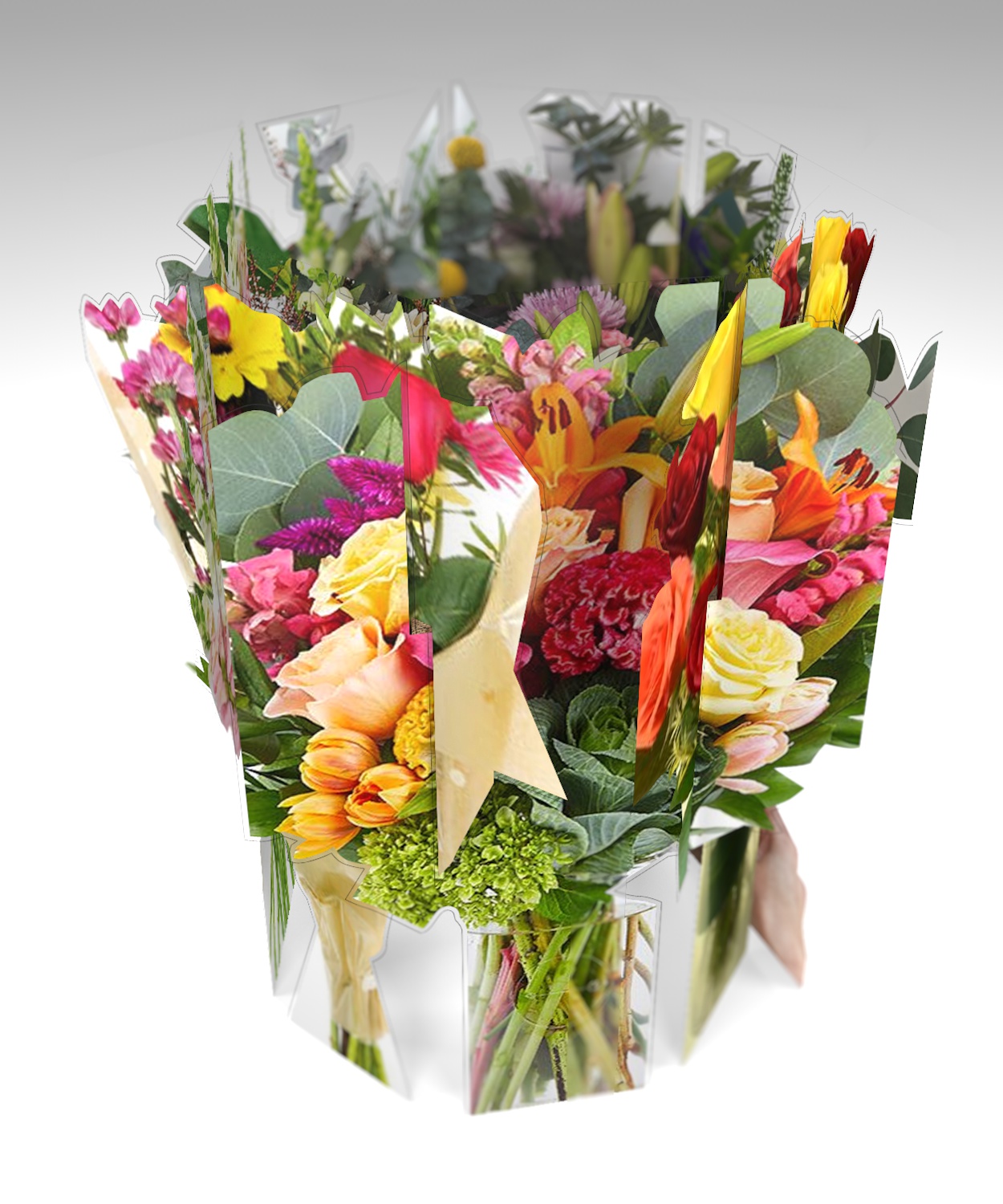 Скульптура «Малый букет вращения №7» — полистирол с печатью, 3D-композиция с разноцветными весенними цветами