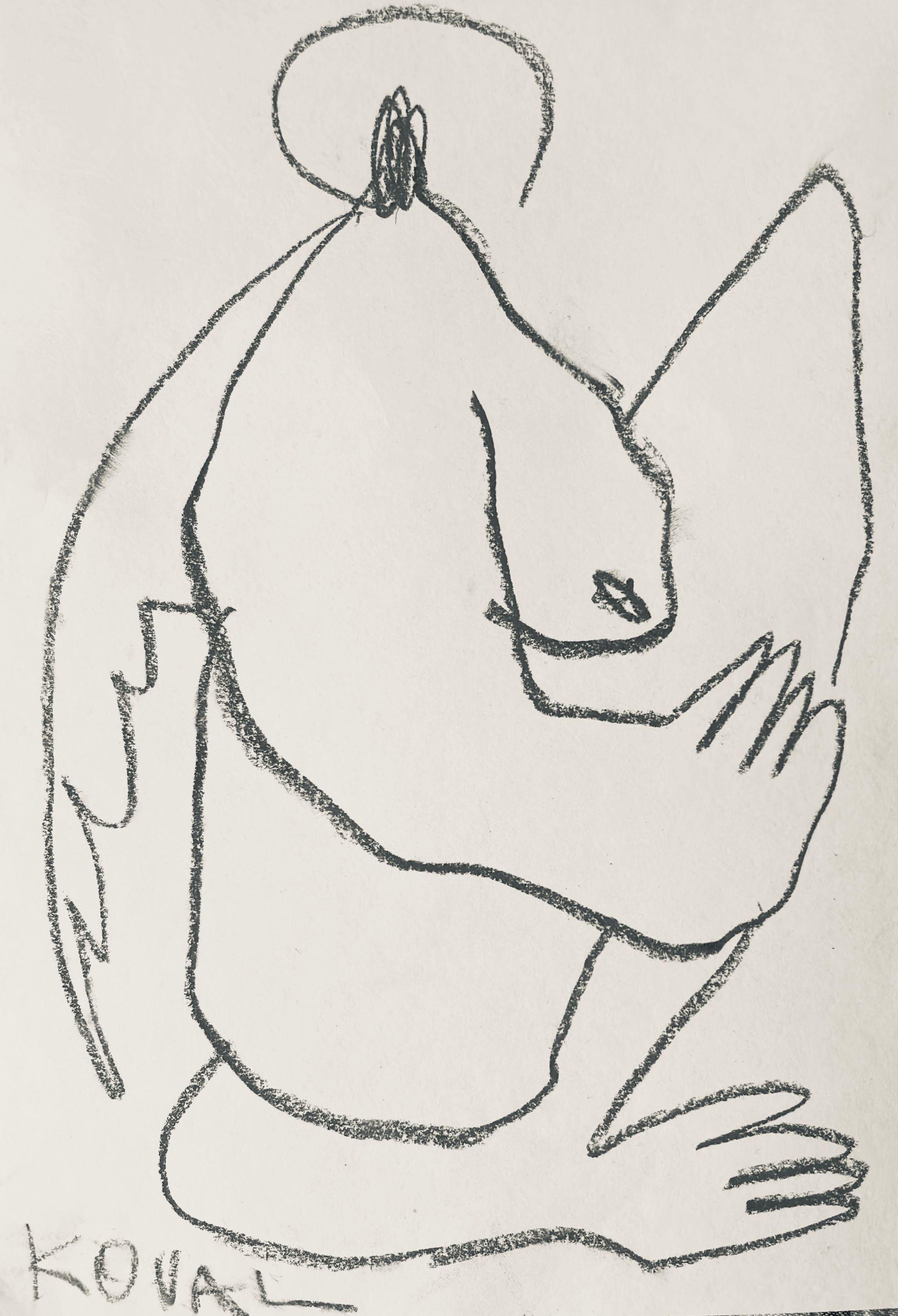 Графика «Untitled» Полины Коваль, карандаш на бумаге, ангел с крыльями, 2024.