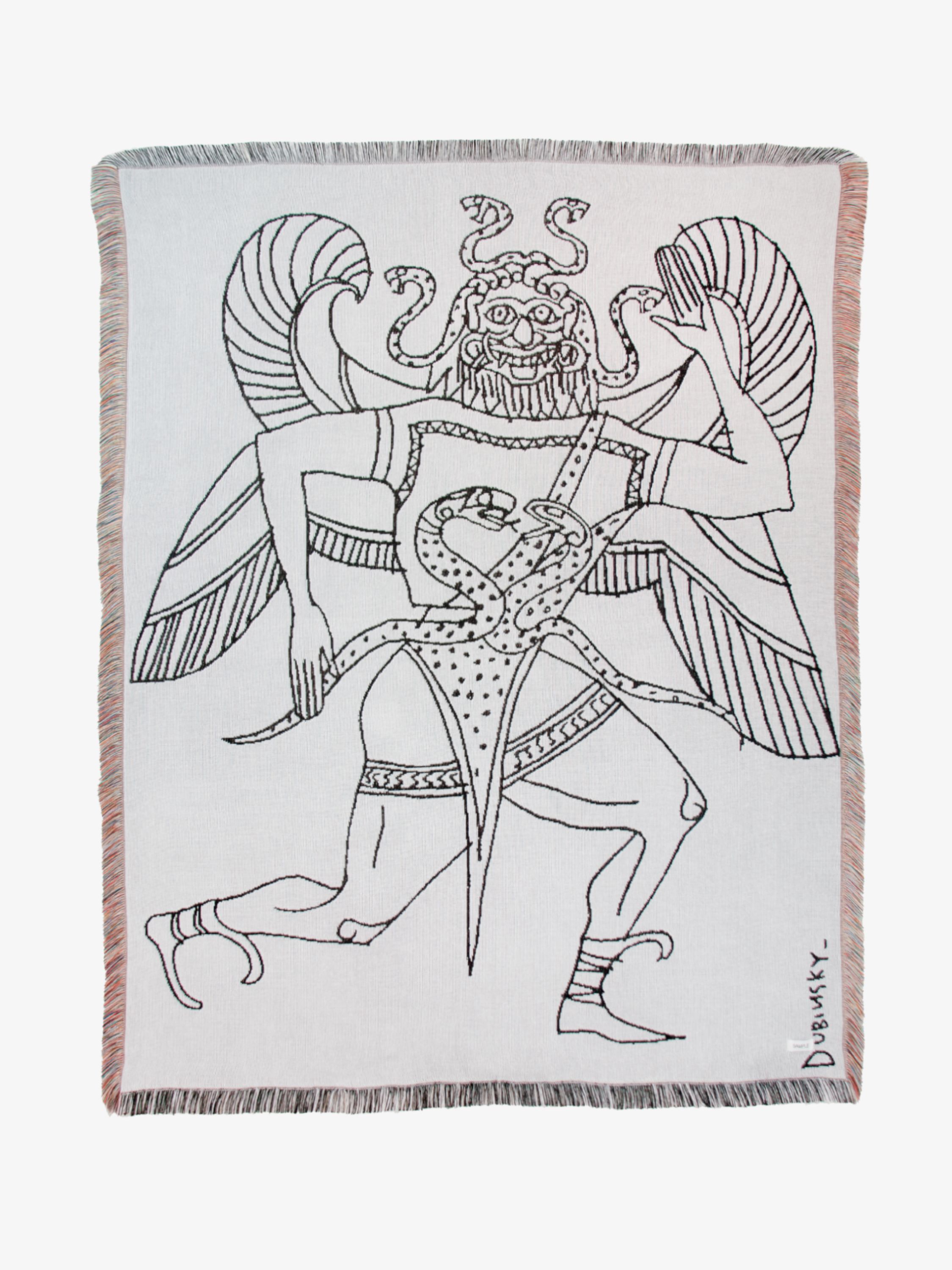 Плед SAMPLE x Алексей Дубинский, жаккард из хлопка и полиэстера с графическим мифологическим рисунком