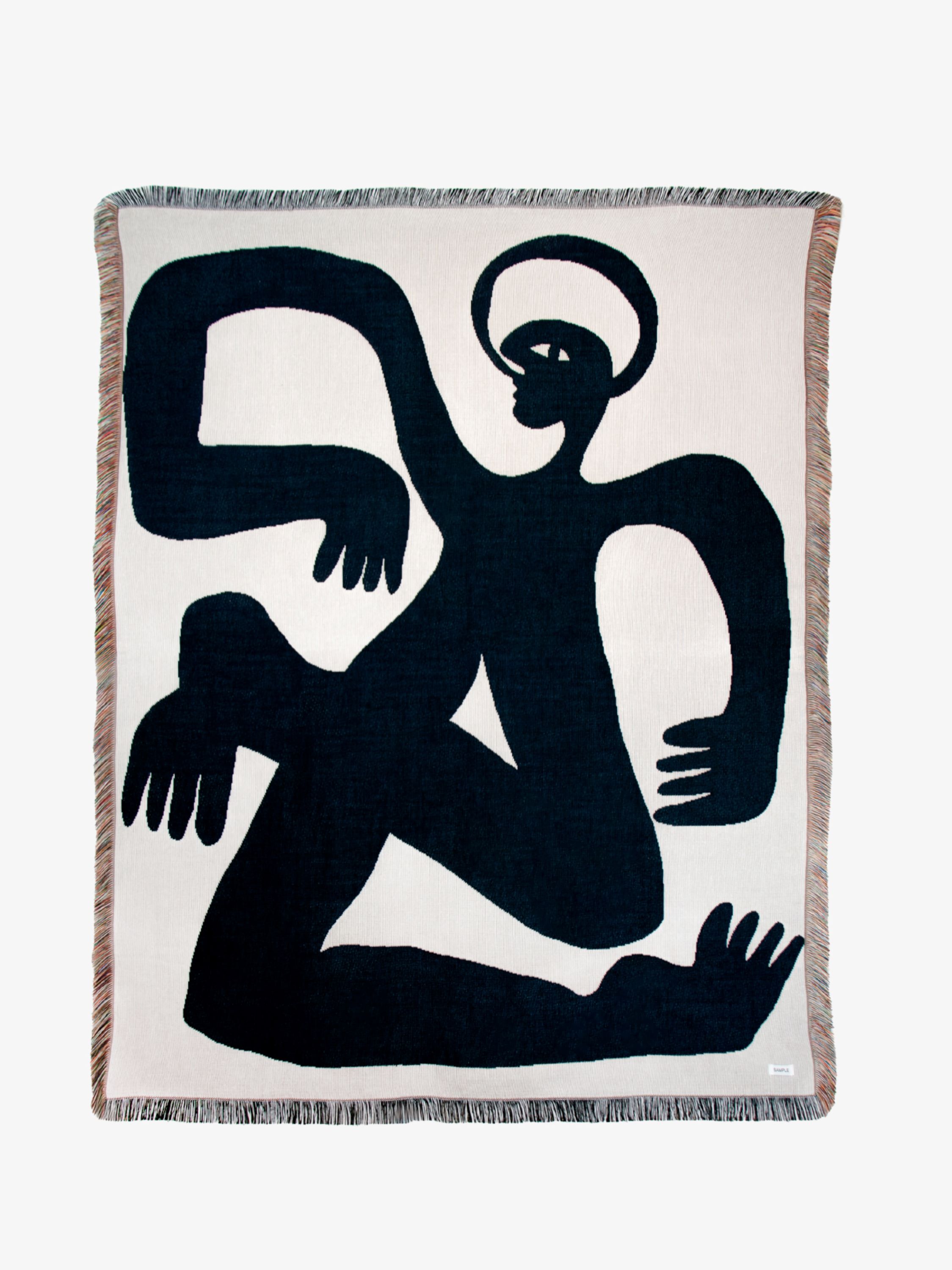 Плед SAMPLE x Полина Коваль, графичный чёрный силуэт на бежевом фоне, жаккард, дизайнерский текстиль