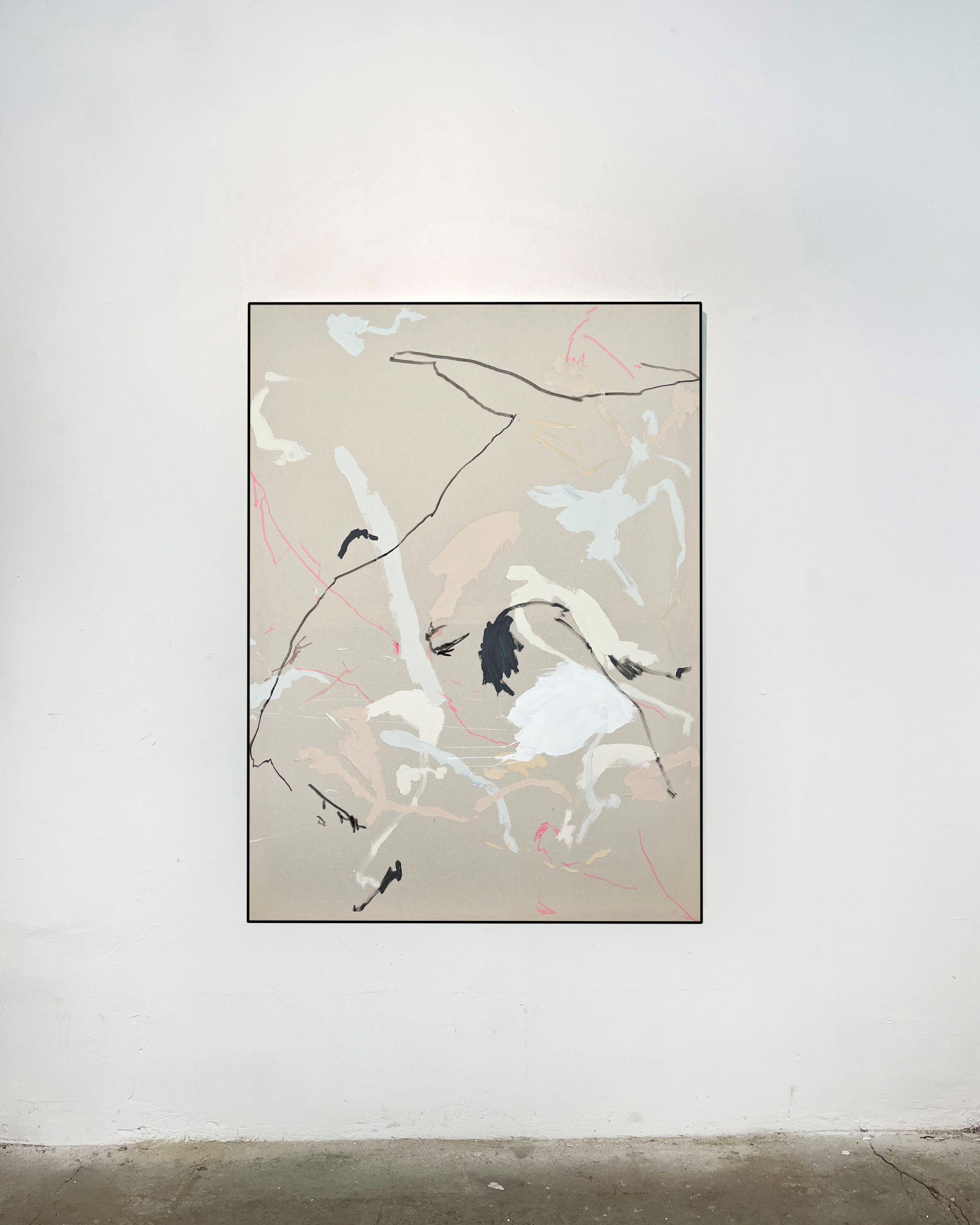TONY.WWWWW — абстрактная живопись untitled w 008, холст, акрил, пастельные тона с черными и розовыми линиями