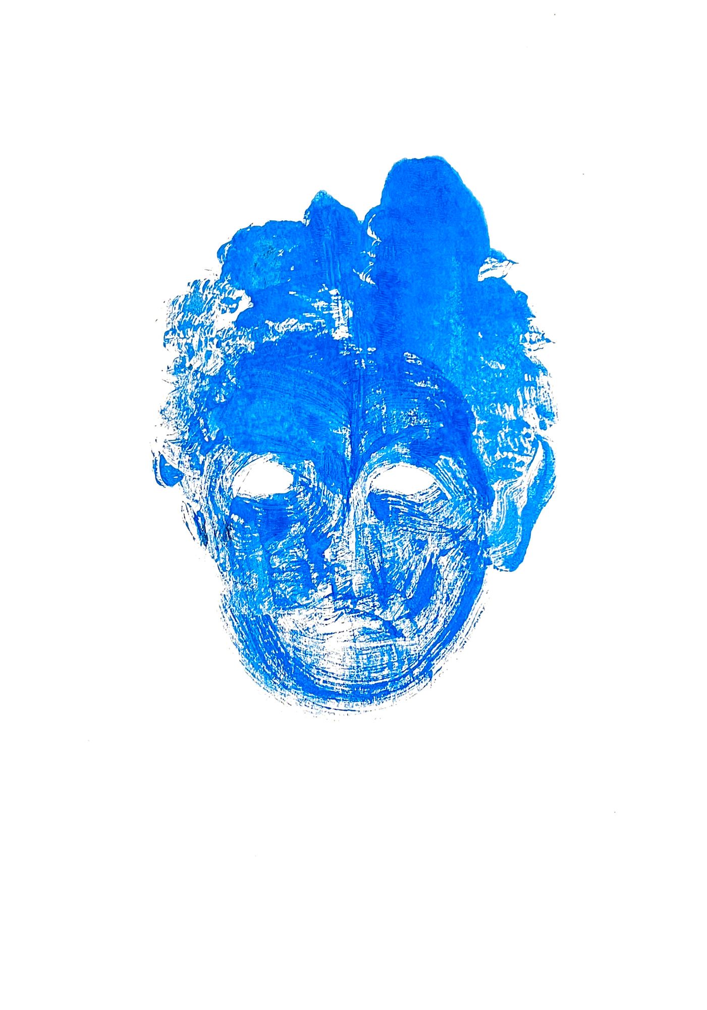 “Монотипия Маска 8” — монотипия на бумаге, 42×29,7 см, синяя маска, цена 55 000 ₽.