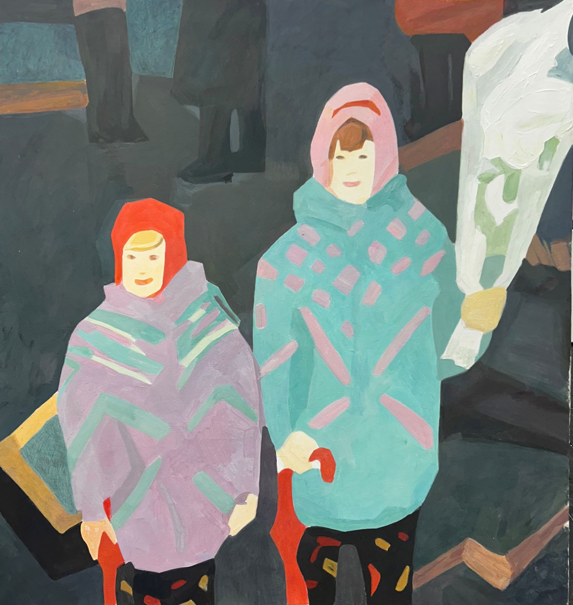Картина «Ура, в школу» Александры Бурмистровой, дети с цветами, современная живопись, 2024