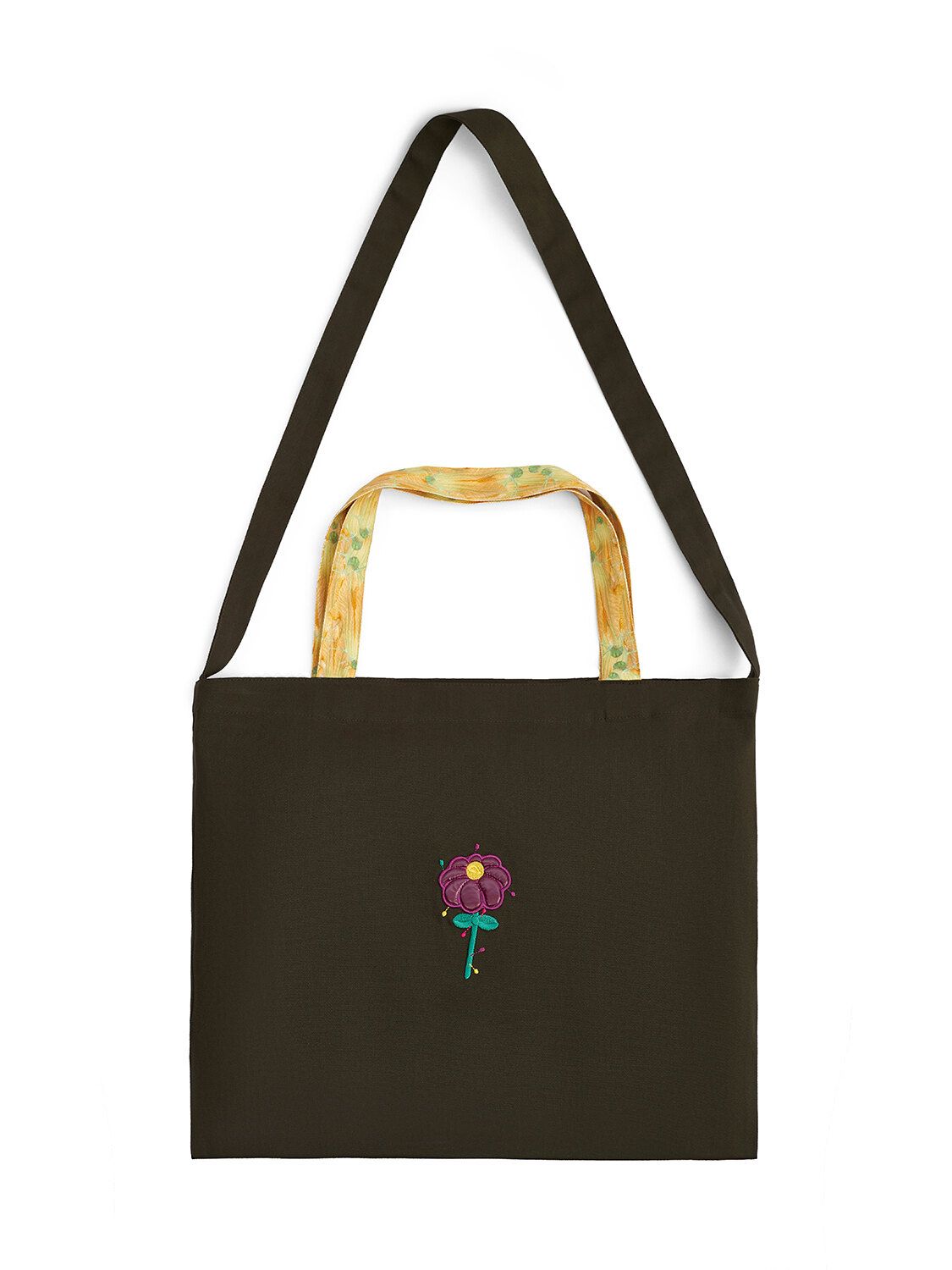 Шоппер SAMPLE x Ola Ola из ткани с цветочной вышивкой, коричневый, ручная работа, лимитированная серия