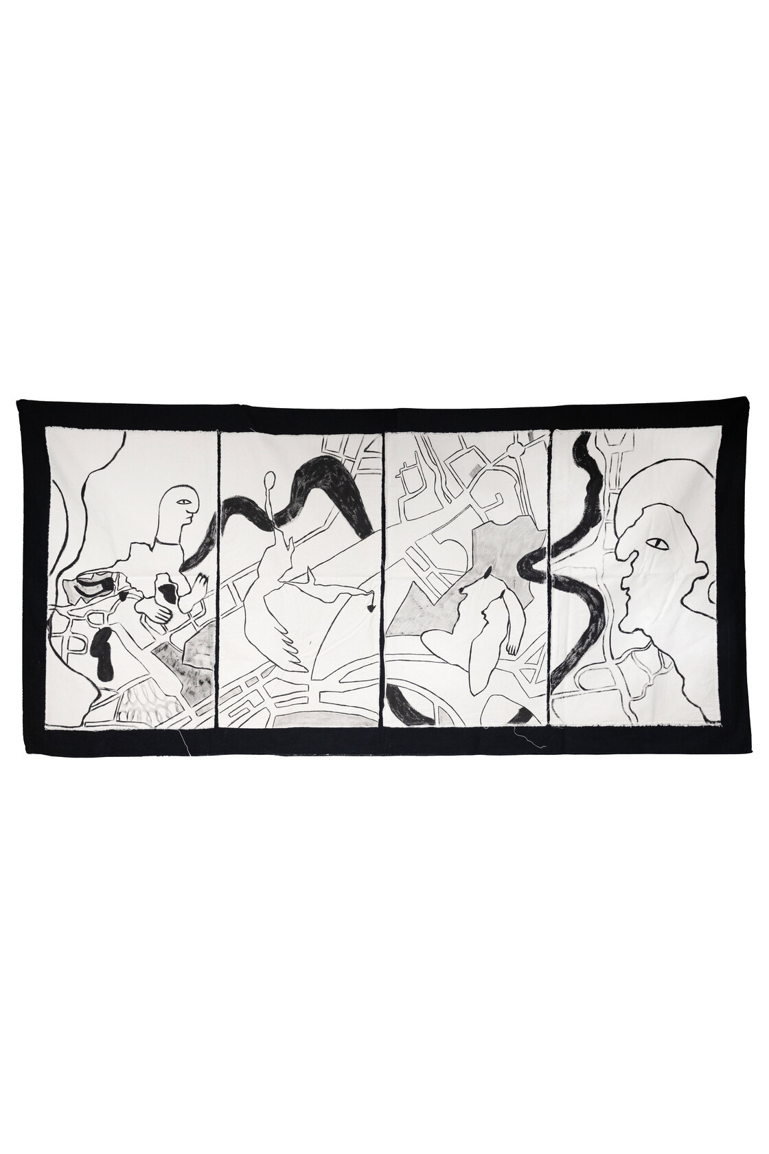 Авторская текстильная работа с черно-белой картой Ханоя, современный дизайн, уникальное искусство 2023