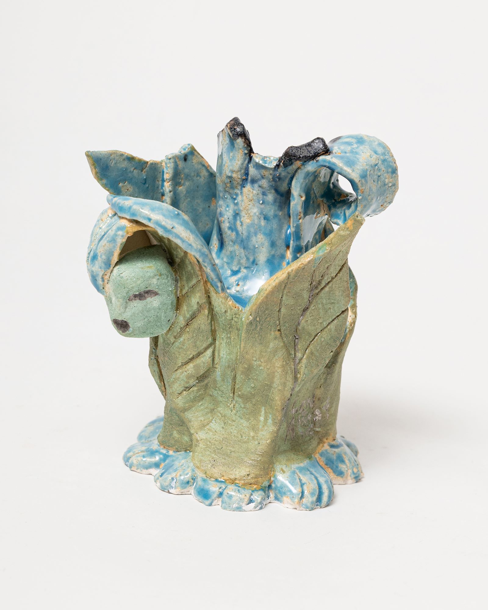 Авторский керамический подсвечник с лепной головой и глазурью, шамотная глина, арт-декор