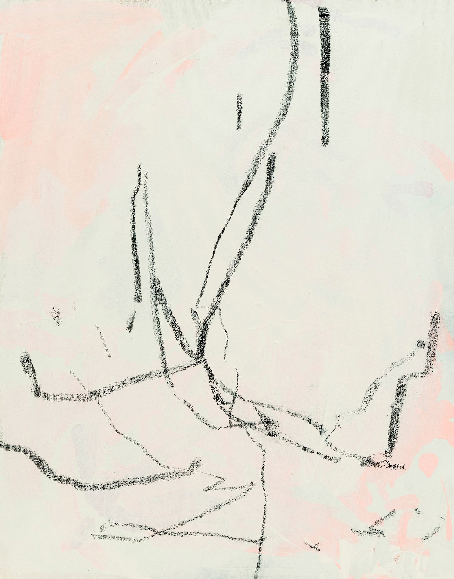 Акриловая абстрактная живопись «untitled w 001» с чёрными линиями на светлом фоне, TONY.WWWWW, 2022