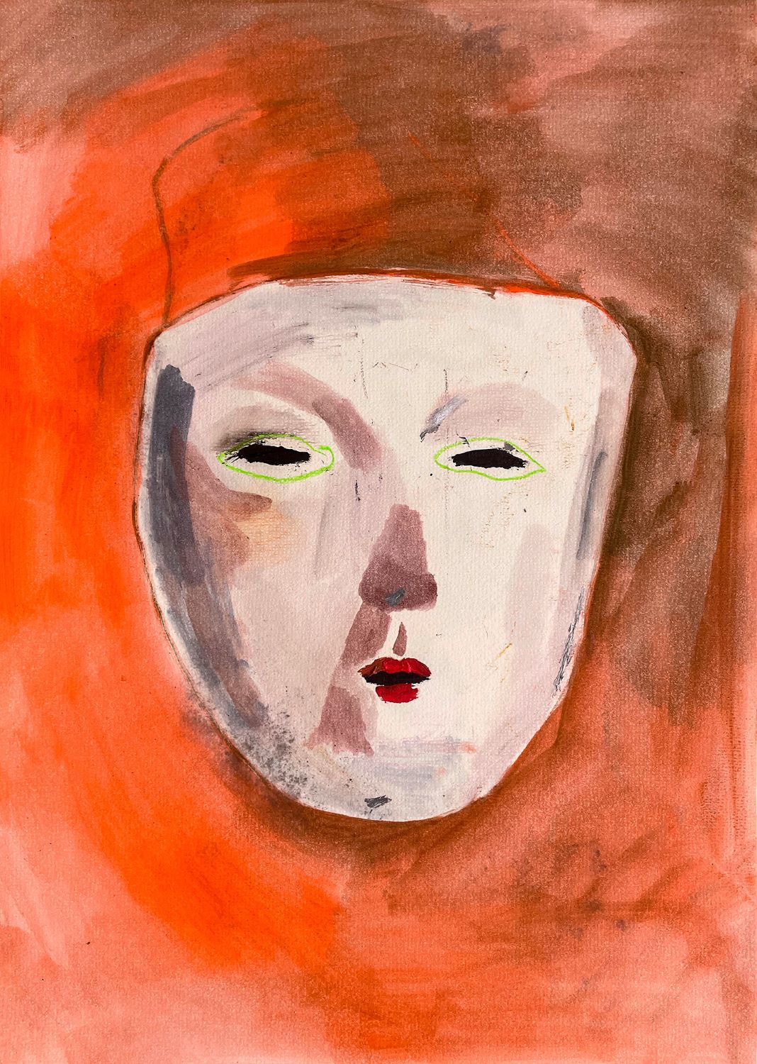 Картина с маской, красный фон, Апполинария Каспарс, 40×30 см