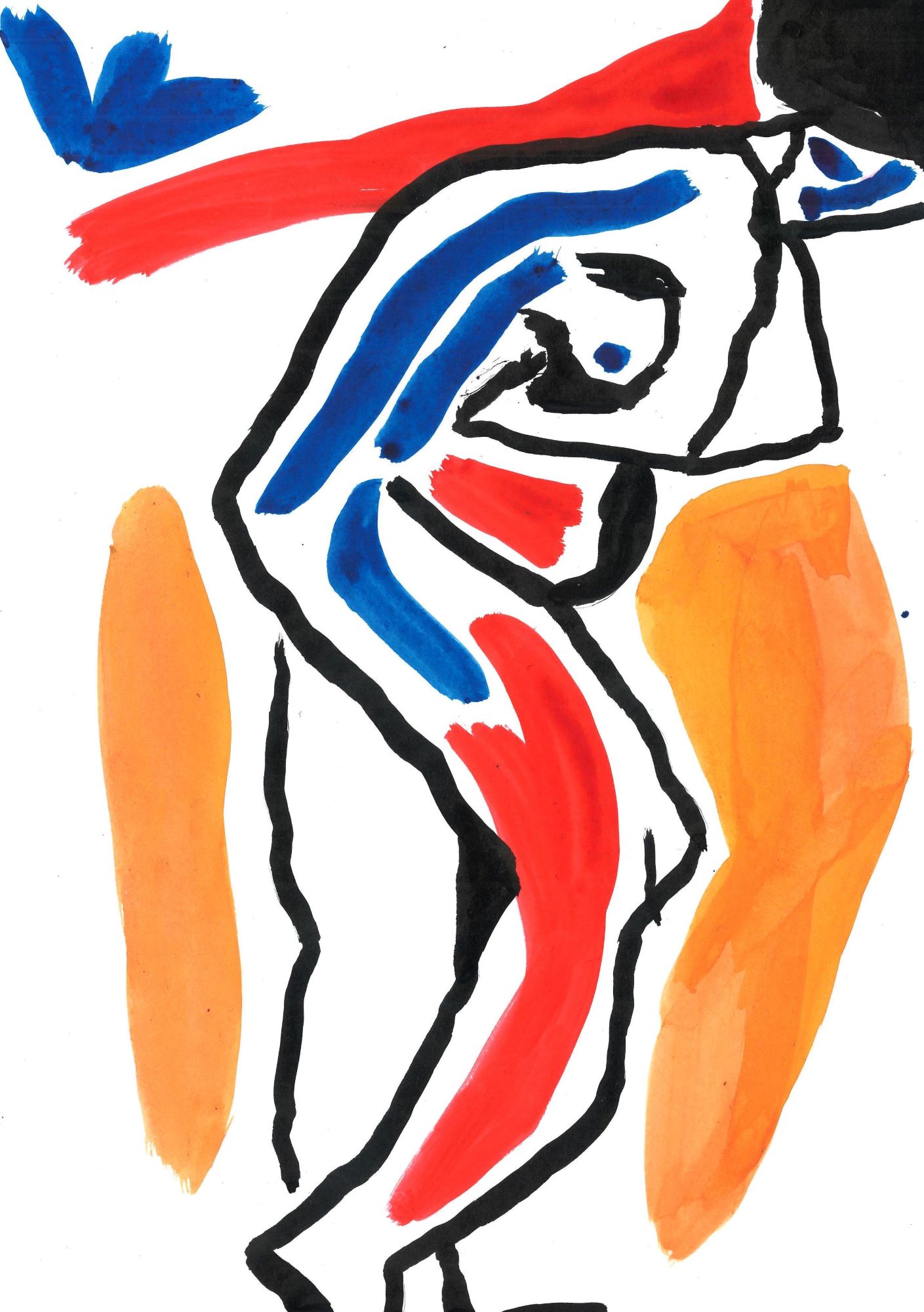 Абстрактная фигура женщины в красно-синей гамме. Тушь, 2019, Варвара Чельцова