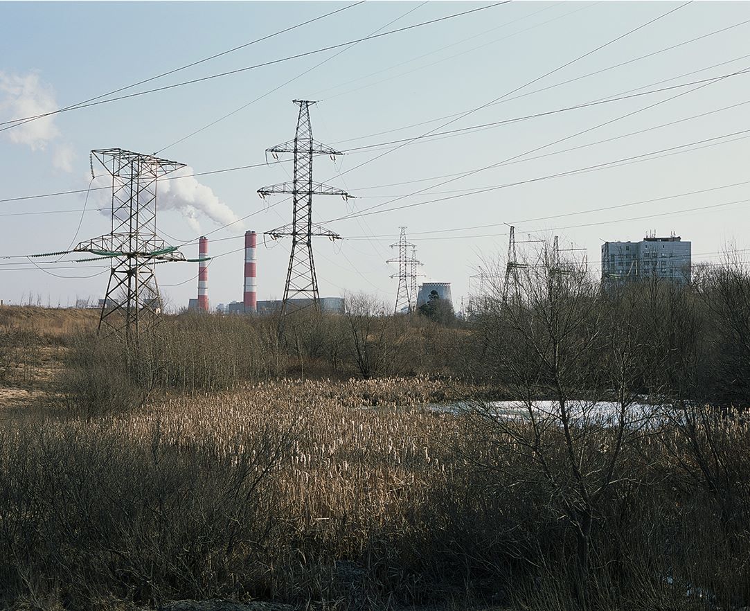 Авторская цифровая фотография Москвы с промышленным пейзажем и ЛЭП, Леонид Сорокин, 73×90 см