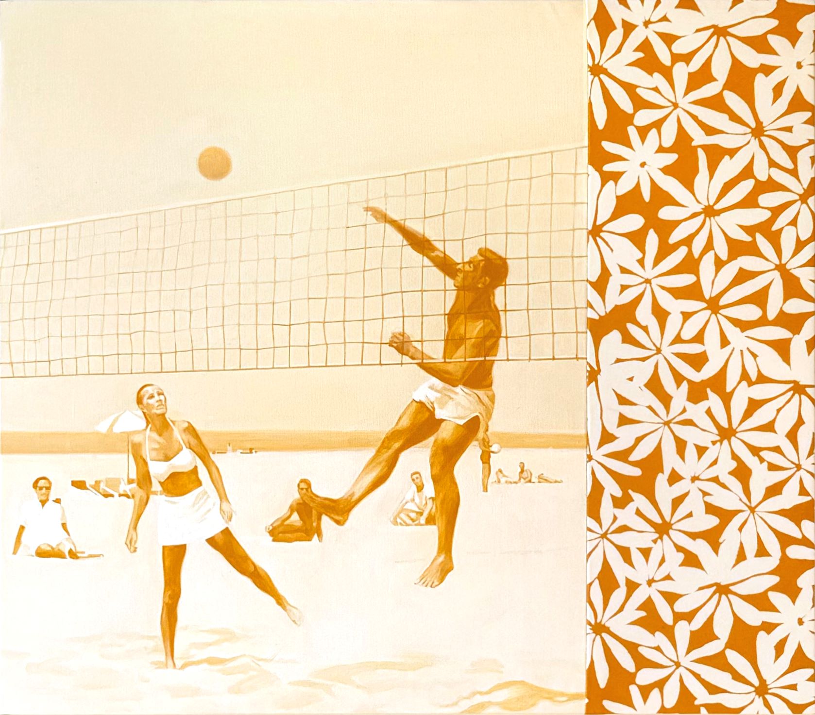 Картина Дарьи Фетисовой «Chamomile Field 3», акрил, ткань, волейбол, 2025