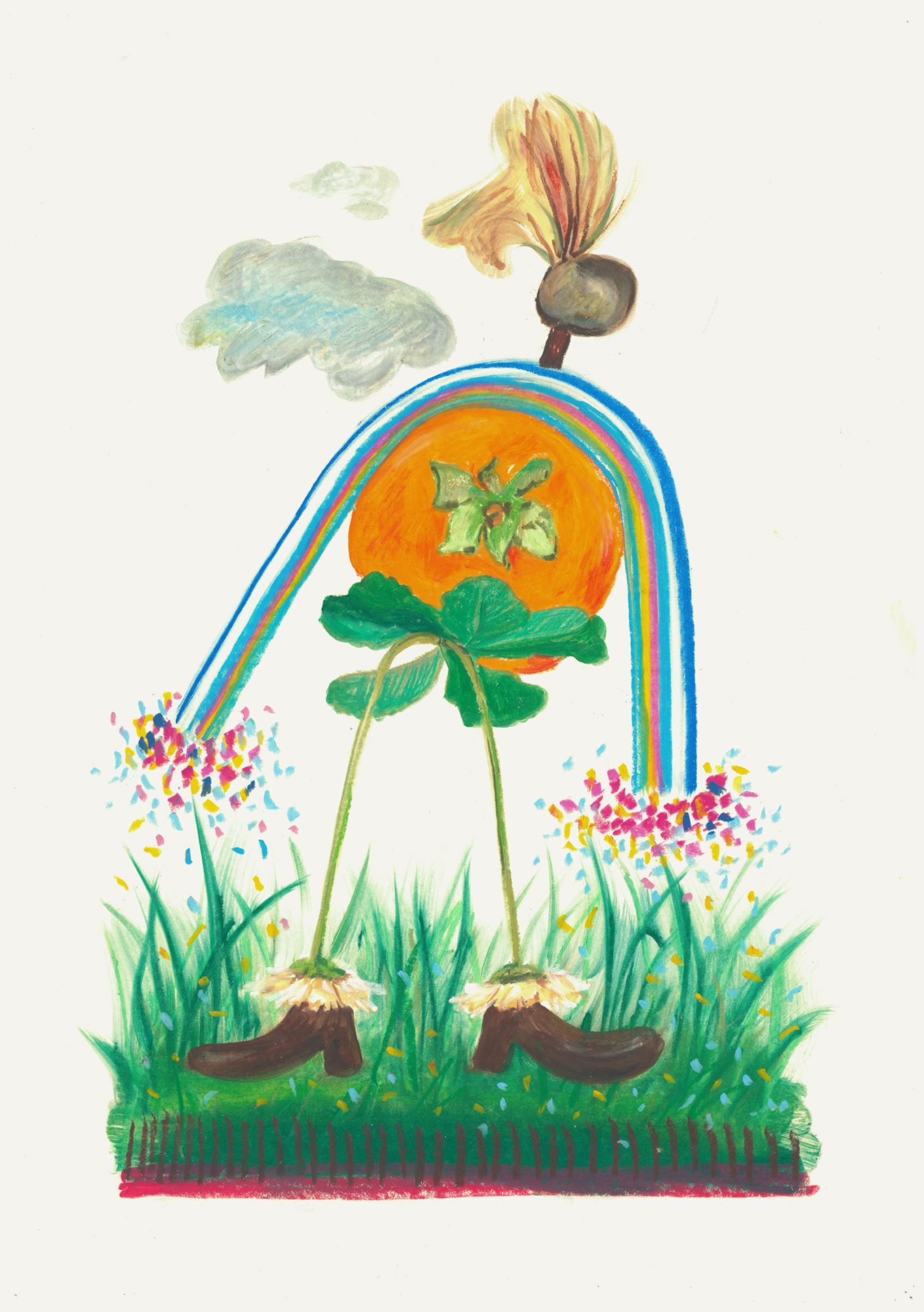 Иллюстрация «Садовое 03» — радуга, цветы, ботанический коллаж