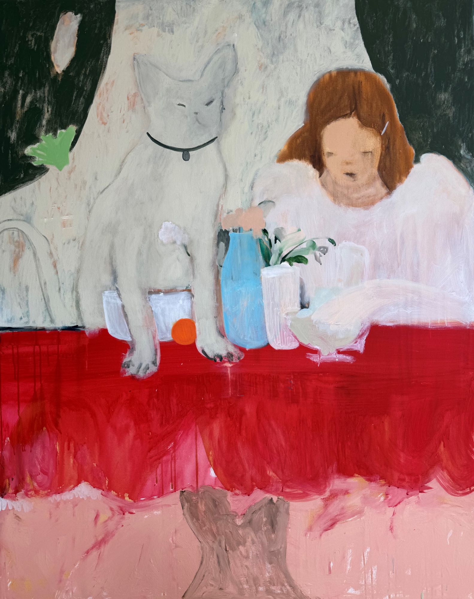 Картина Exantres «Девочка, кот и конфеты» — акриловая сцена с котом за столом