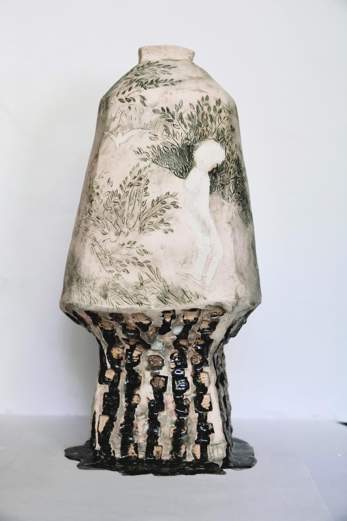 Авторская керамическая ваза «Истоки и течения» с графическим рисунком, арт-декор 2025
