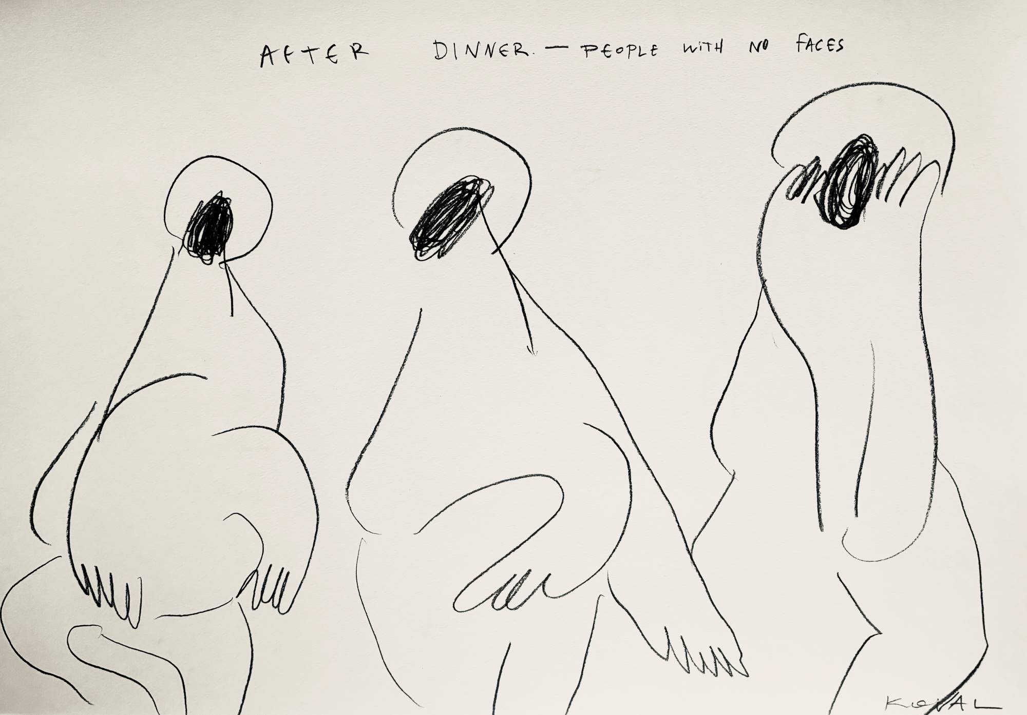 Графика Полины Коваль «People with no faces 5», карандашный рисунок 42×59.4 см