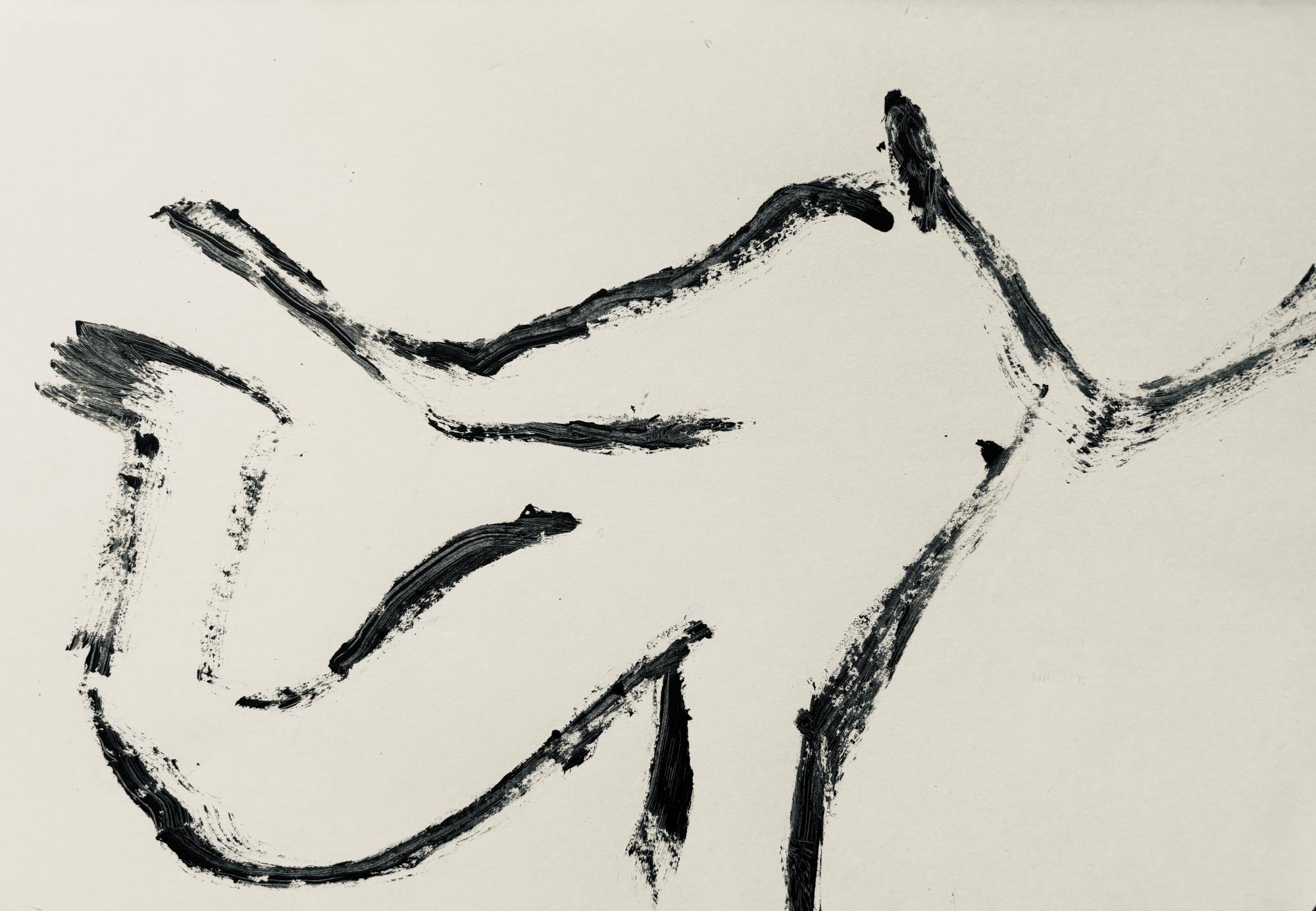 Графика Полины Коваль «Flying away», тушь на бумаге, 21×29.7 см