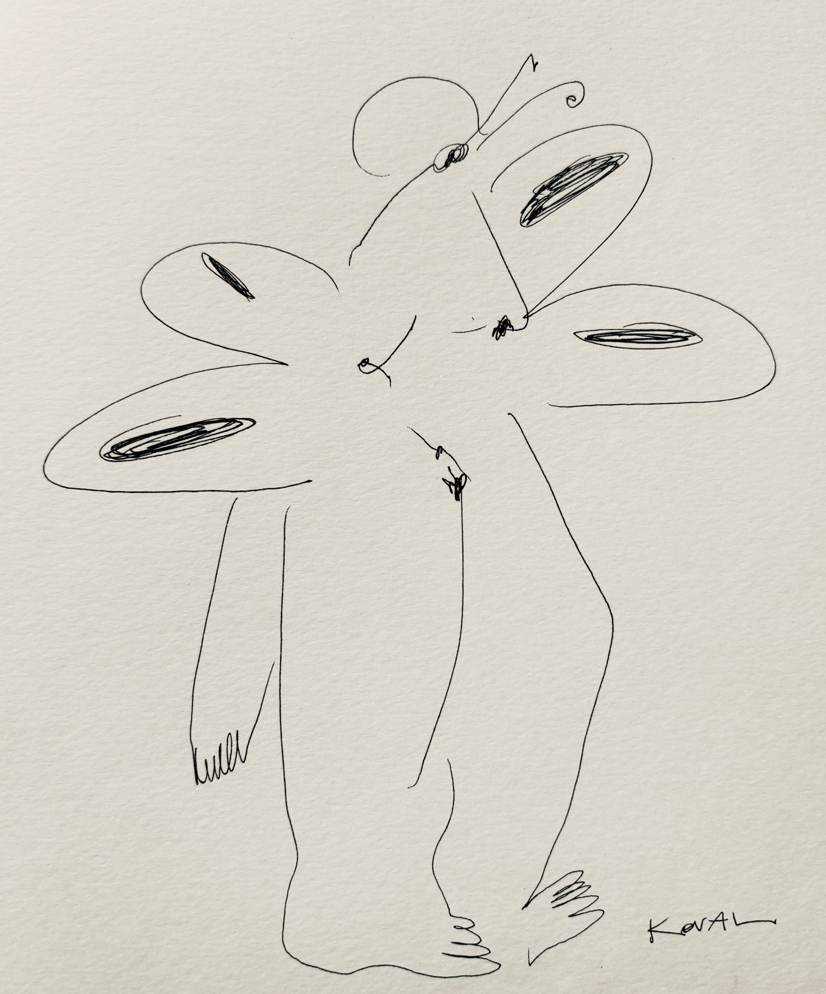 Графика Полины Коваль «Butterfly», рисунок ручкой на бумаге, 21×17 см